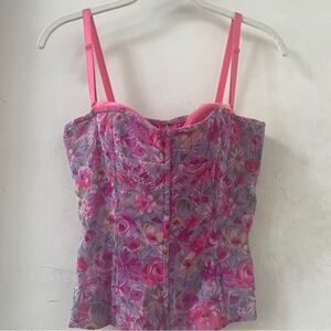 Victoria's Y2K Secret Pink Purple Floral Mesh Bustier Corset Fairycore Size L